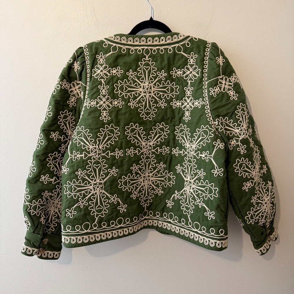 Sezane Embroidered Olive Green Quilted Jacket - Picture 6 of 8